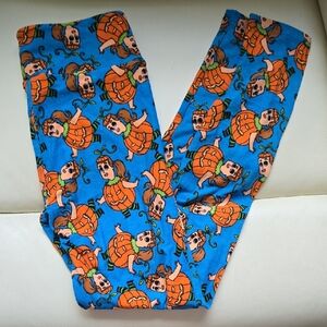 LuLaRoe Vibrant Blue Leggings with Pumpkin Design